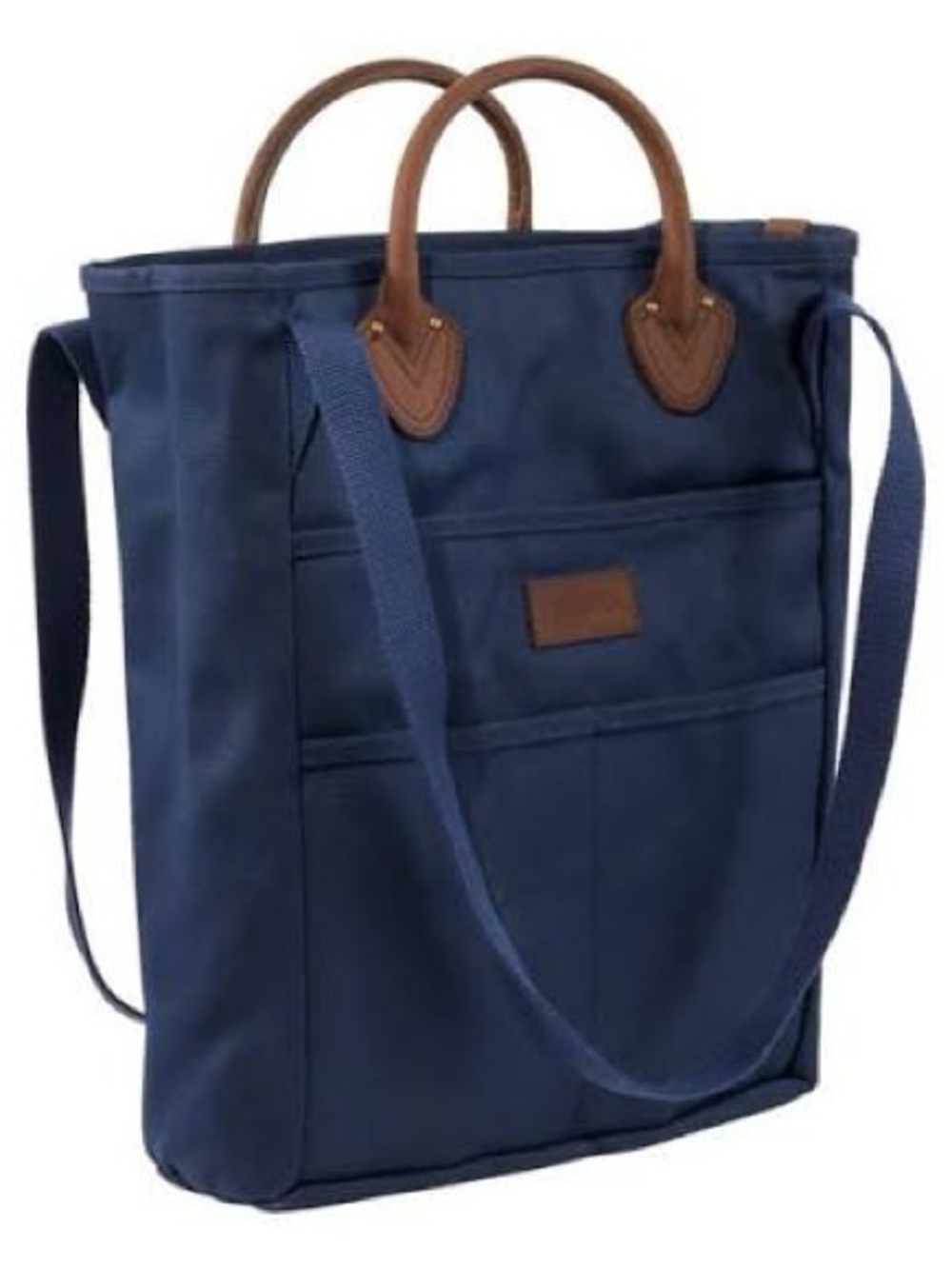 L.L. Bean Stonington Navy Canvas Messenger Tote with Brown Leather Handles